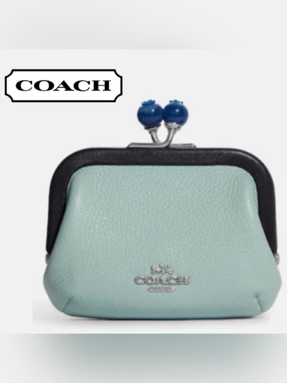 COACH Light Blue Pebble Leather Blueberry Kisslock Coin Purse - Picture 11 of 13